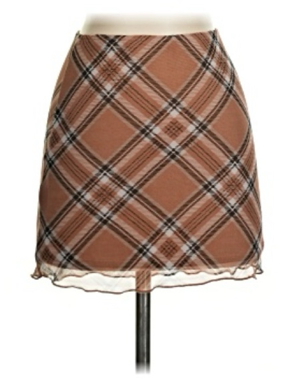 Plaid Layered Mesh Mini Skirt in Tan